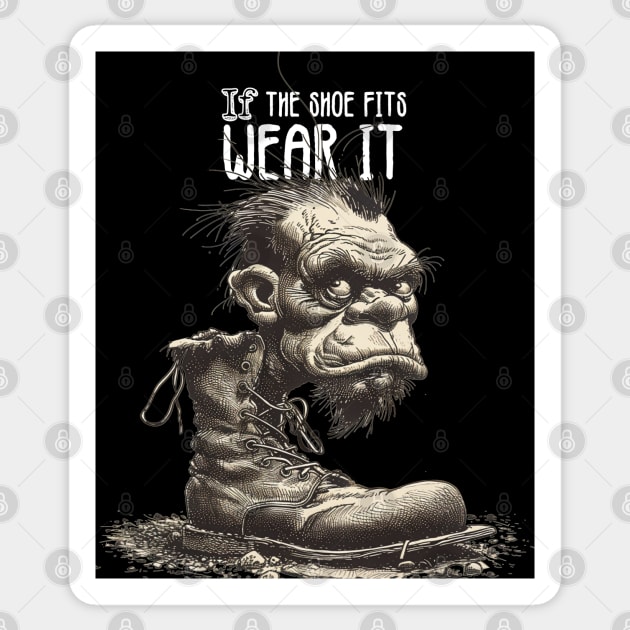 The Troll: If the Shoe Fits, Wear It on a dark (Knocked Out) background Sticker by Puff Sumo